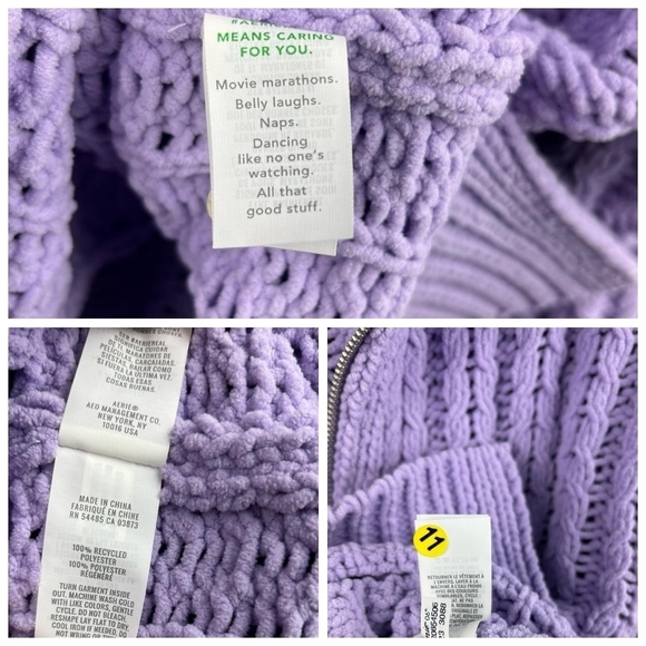Aerie Cable Car Quarter Zip  Soft‎ Warm Purple Oversize Sweater Size XS - Picture 11 of 13